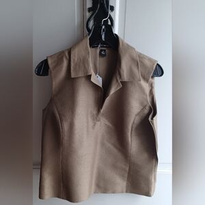 Linda Allard Ellen Tracy Sleeveless Collared Silk Top